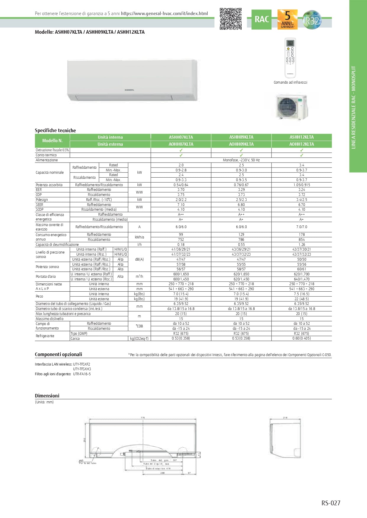 Unità interna split ASHH07KNCA General Fujitsu