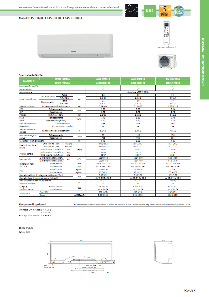 Sistema Mono residenziale ASHH07KLTA General Fujitsu